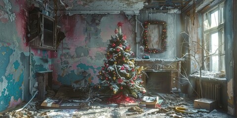 Christmas tree in a cozy room, perfect for holiday concepts