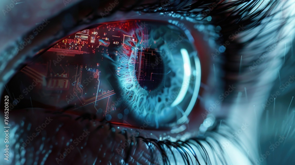 Aufkleber Close up of an eye with circuit pattern, suitable for technology concepts