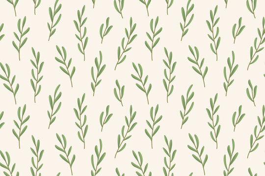 seamless pattern with twigs with green leaves, nature background; touch of nature's beauty to any surface or textile-  vector illustration