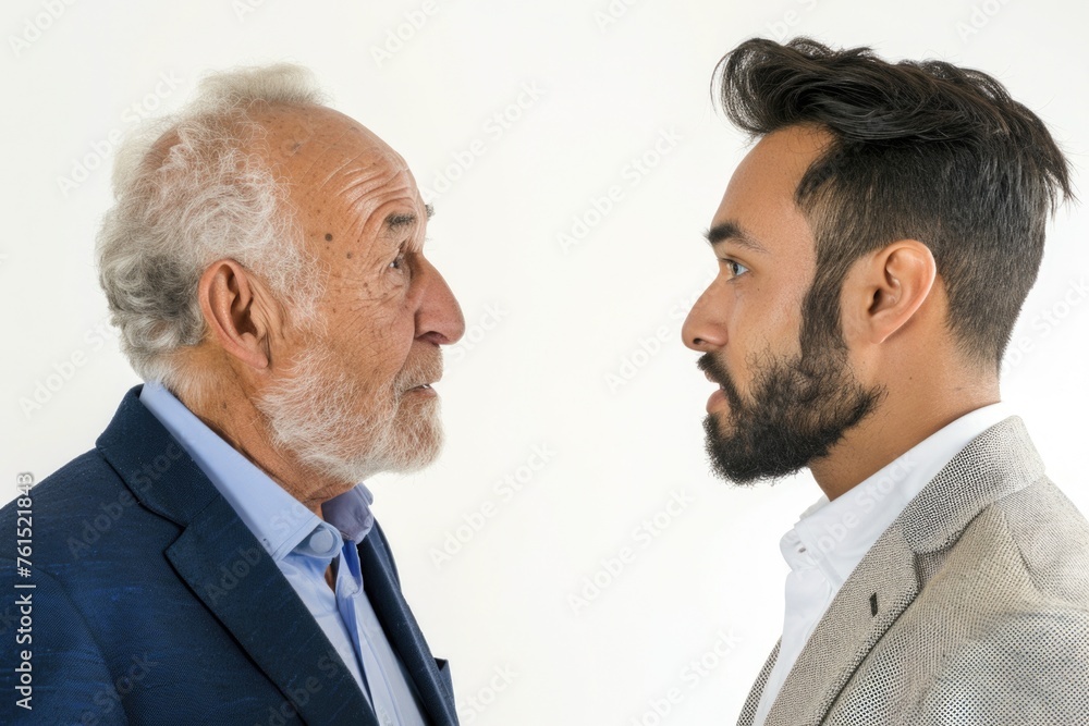 Poster Two men in business suits standing side by side. Suitable for corporate and professional concepts