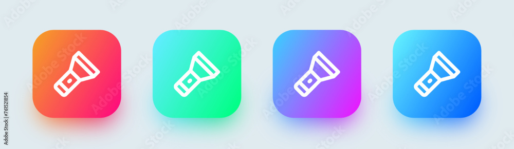 Aufkleber flashlight line icon in square gradient colors. torch signs vector illustration.