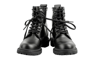Ankle Boots: Black Leather Lace-Up, lace-up leather ankle boots-black Isolated on Transparent background.