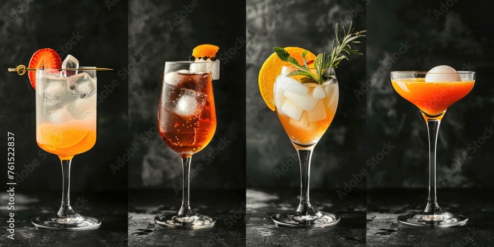 Poster a series of four different types of cocktails. ideal for menu design or cocktail recipes