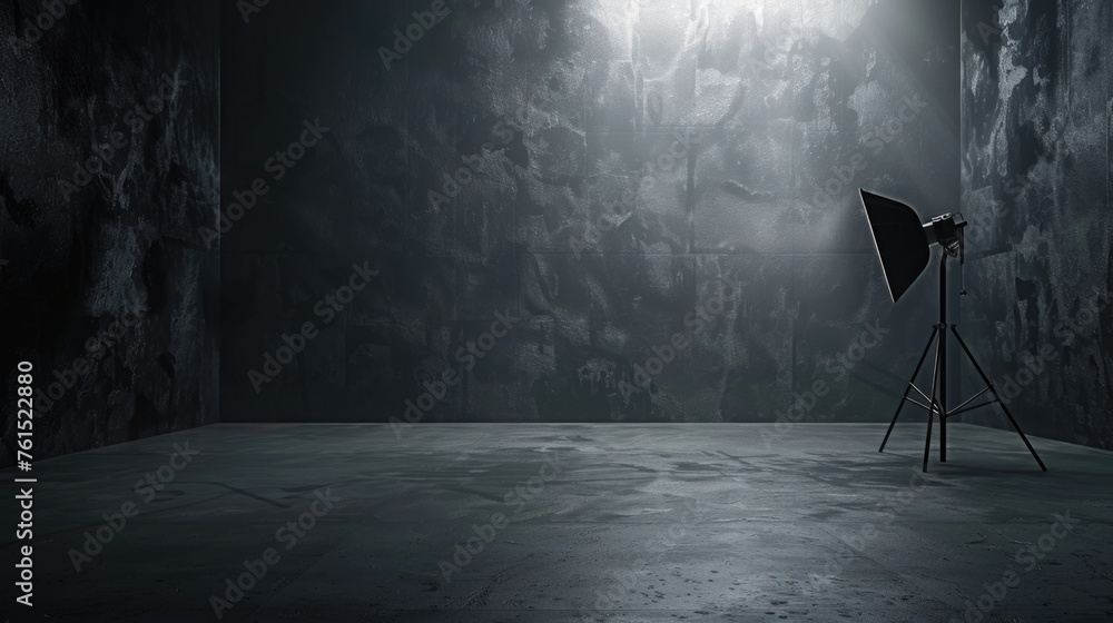 Poster a striking black and white photo of a light in a dark room. perfect for adding contrast and drama to