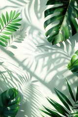 Fresh green leaves against a clean white wall, perfect for botanical or nature themes