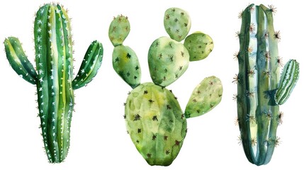 Various cactus plants on a plain white background, suitable for botanical designs