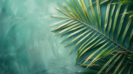 Summer Composition: Coconut Palm Leaf on Green Background, Generative AI