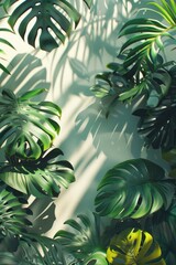 Group of green plants displayed on a white wall. Suitable for interior design concepts