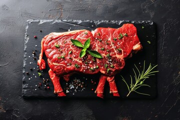 Top view of a steak in shape of a cow.
