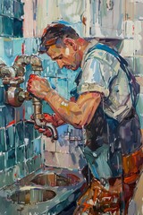 A plumber repairing a leaky pipe in a kitchen
