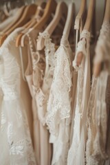 Assortment of wedding dresses on display, perfect for bridal shop advertisement