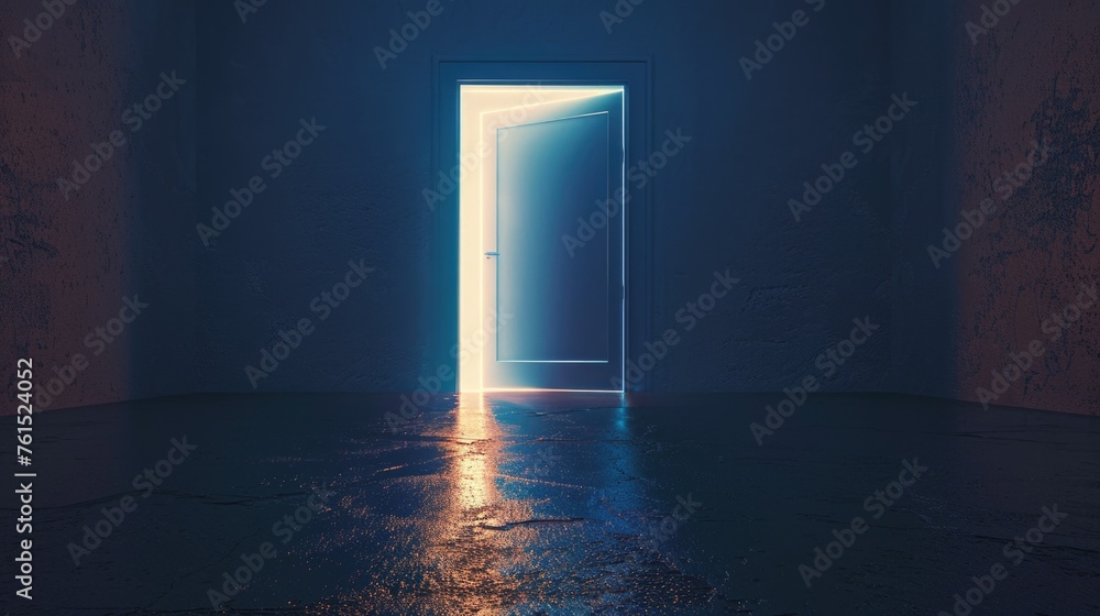 Poster A mysterious open door with light shining through, suitable for various concepts