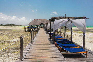 View of the pier, Indian Ocean, around Jambiani, Zanzibar, Tanzania, equator	