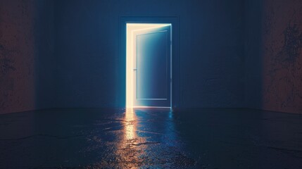 A mysterious open door with light shining through, suitable for various concepts