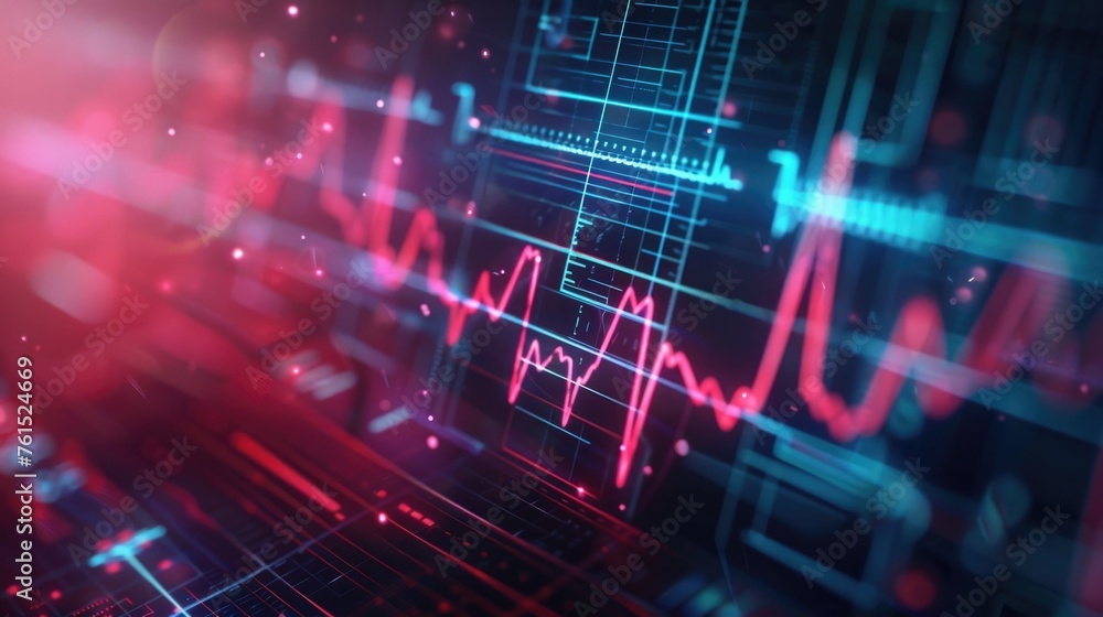 Poster Close up of a computer screen with vibrant red and blue lights. Suitable for technology concepts