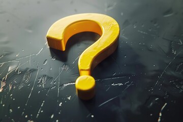 A bright yellow question mark on a dark black background. Suitable for educational or informational designs