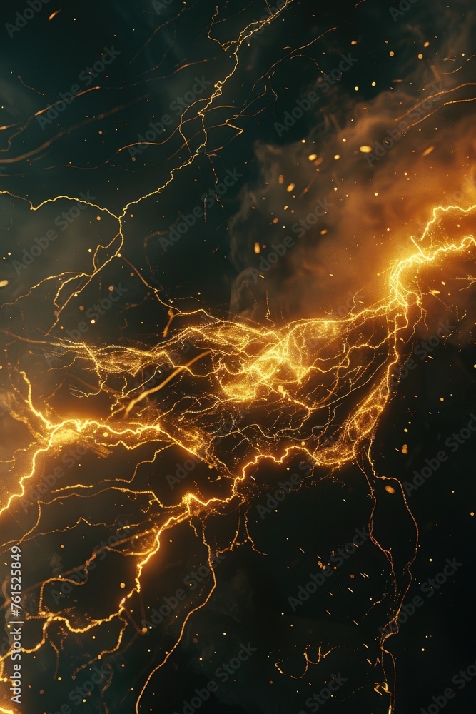 Poster a powerful lightning strike captured in a dramatic close-up shot. ideal for weather or natural disas