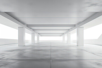 Modern building structures made of white concrete. AI technology generated image