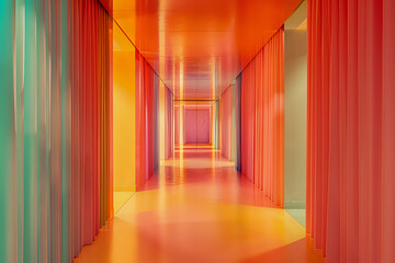 Vibrant Multicolored Corridor with Symmetrical Perspective in Modern Art Installation for...