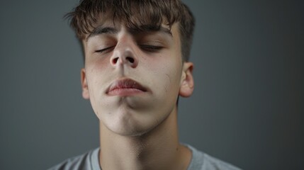 Fototapeta premium A young man with his eyes closed, suitable for meditation and relaxation concepts