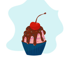 cupcake with cherry on a blue background