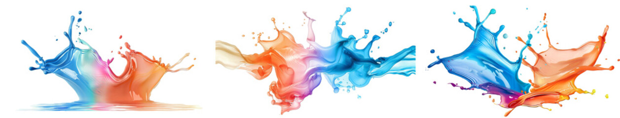 Set of Creamy liquid watercolor colorful splash isolated on white background - obrazy, fototapety, plakaty