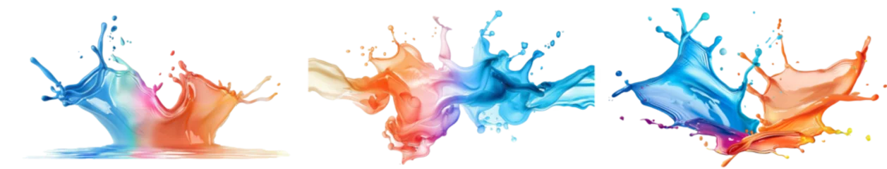 Crédence de cuisine en verre imprimé Papillons en grunge Set of Creamy liquid watercolor colorful splash isolated on white background