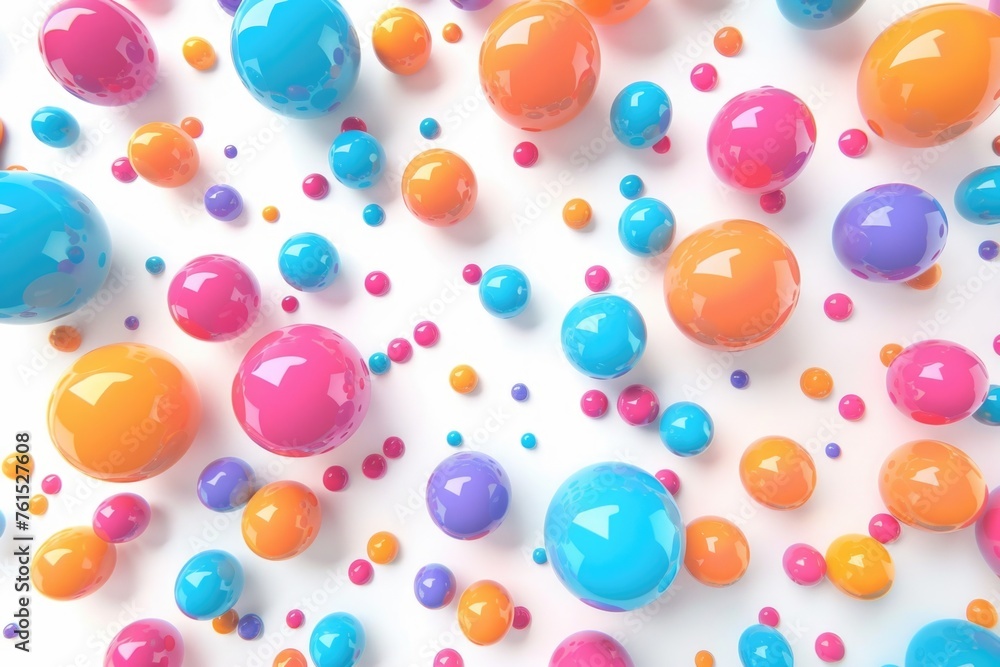 Poster colorful balls arranged on a white surface, ideal for various concepts and designs