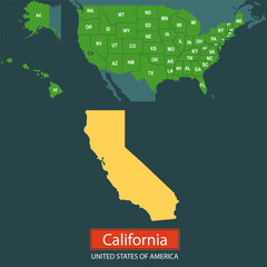 United States of America, California state, map borders of the USA California state.