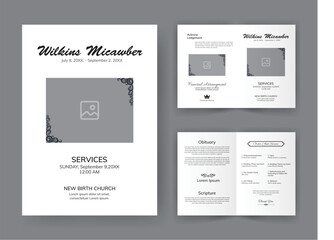 Funeral  Template for Memorial Program. Minimalist Bifold Brochure Design Layout.