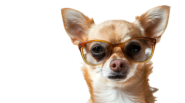 Portrait of a cool chihuahua dog wearing sunglasses isolated on white background