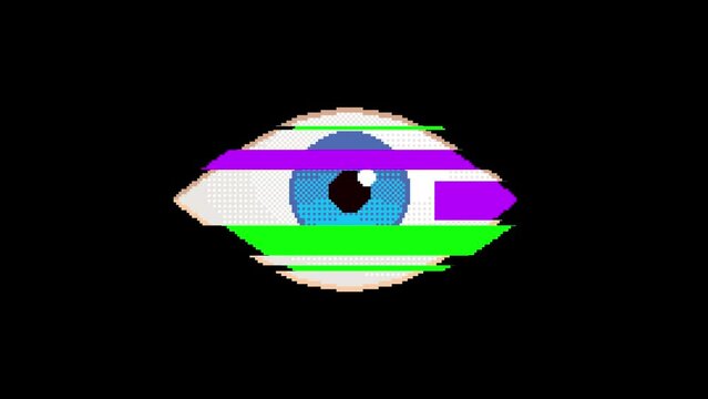Pixel eye animation with glitch effect.