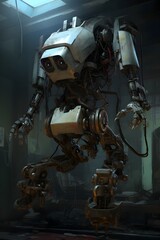 Cyberpunk Four-Legged Mech Robot in Abandoned Factory: An Aesthetic of Decay and Rebirth