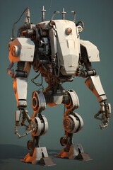 Industrial Mech Concept Art: A Powerful Robot Creation with Cinematic Lighting and Rusty Debris Style