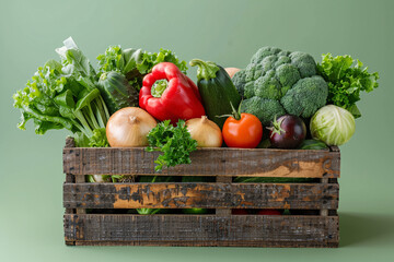 Wooden box overflowing with fresh produce