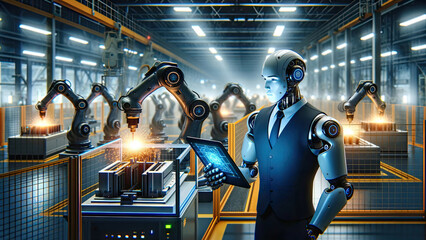 Futuristic Factory Command - AI Overseer in Robotic Manufacturing Digital Art