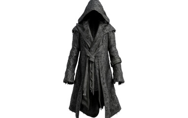 LT Black textured hooded coat Isolated on Transparent background.