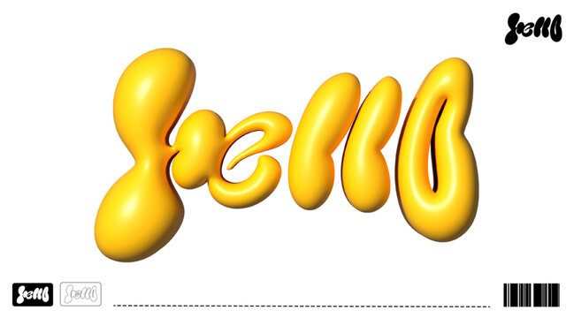 3D Yello Hello Text in Bubble Design,Display Font style in Happy Mood