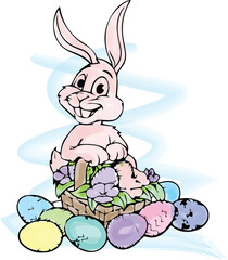 Easter watercolor illustration vector art, happy easter watercolor vector with eggs and bunny 