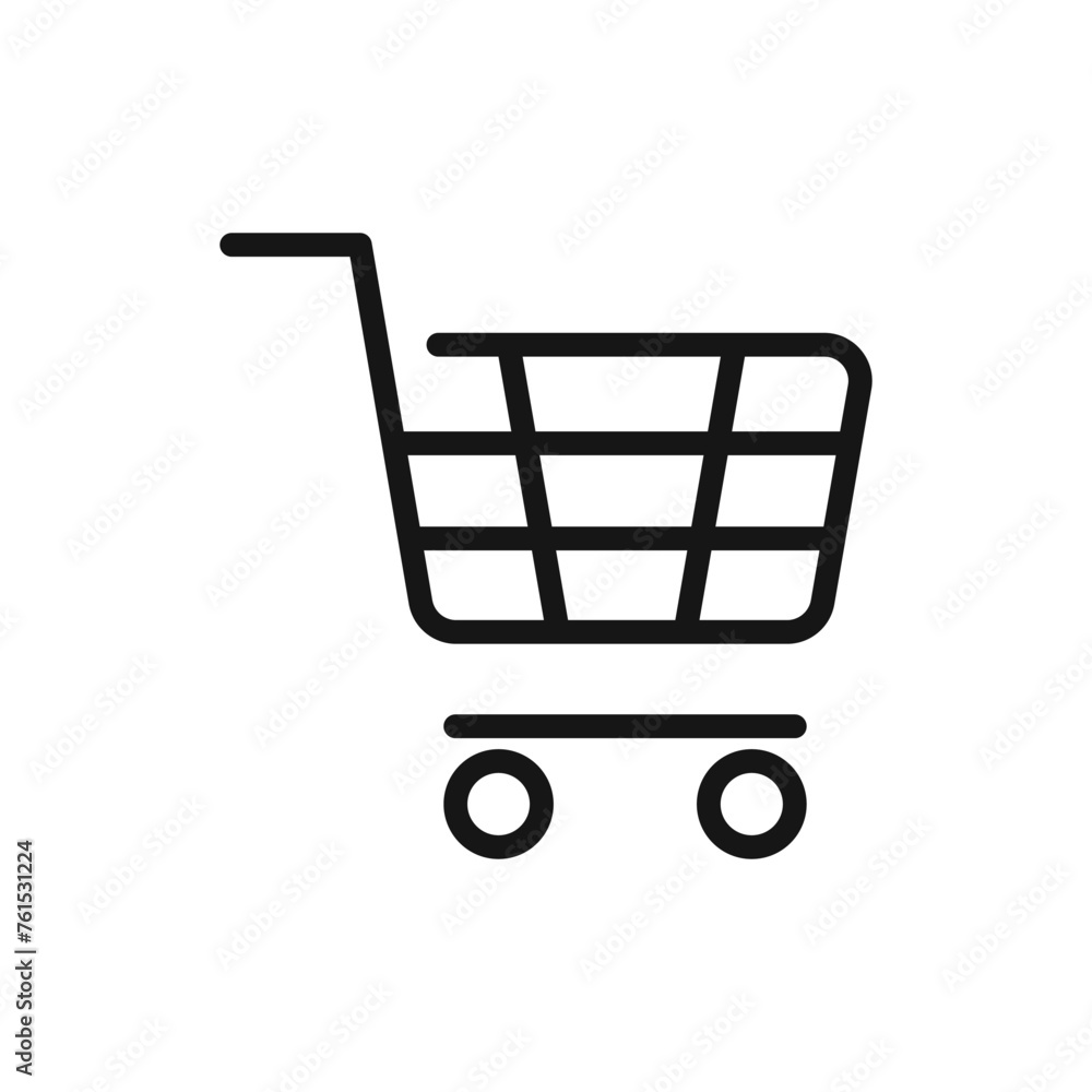 Poster shopping cart simple line symbol, shopping cart vector icon for user interface.