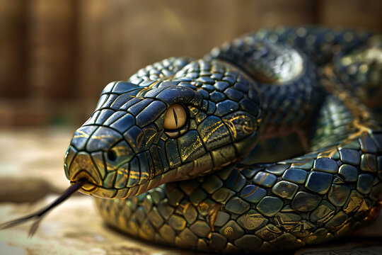 Mystical and enchanting image of a large, magical snake with iridescent scales, embodying allure and mystery