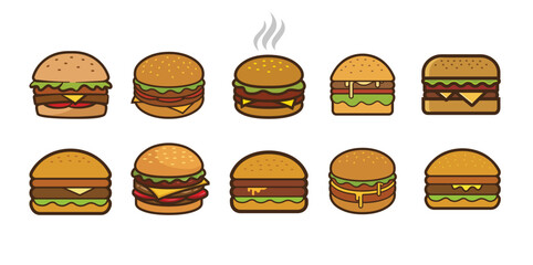 Collection of Burgers and sandwiches Logo Design Symbol Vector Illustration