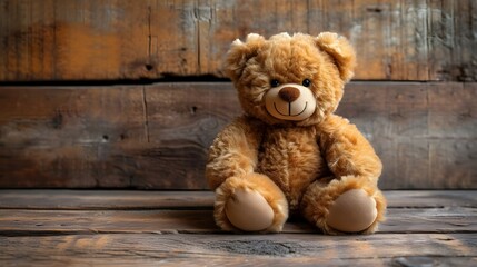stuffed teddy bear on wooden background