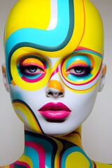 3D Anthropomorphic Pop Art: A Young Woman in Fashion with Colorful Face Paint