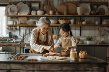 Fototapeta na wymiar grandmother and granddaughter baking in the ktichen 