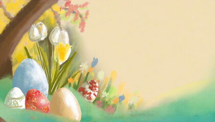 Illustrative Easter Background with Copy Space - 761534244