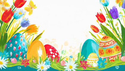 Illustrative Easter Background with Copy Space