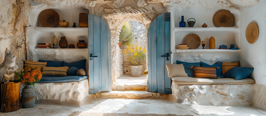 traditional greek house entrance in island