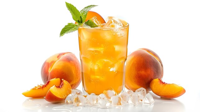 Illustration of a tropical peach ice tea isolated on transparent background