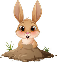 Cartoon rabbit emerged from the hole